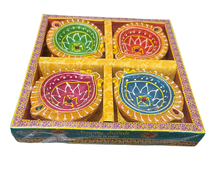 Designer Diya Unwaxed Coloured Design 3 (Pack of 4)