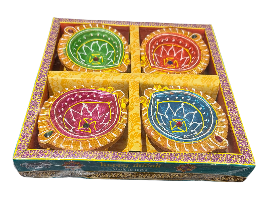 Designer Diya Unwaxed Coloured Design 3 (Pack of 4)