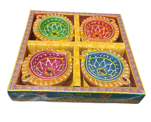 Designer Diya Unwaxed Coloured Design 3 (Pack of 4)