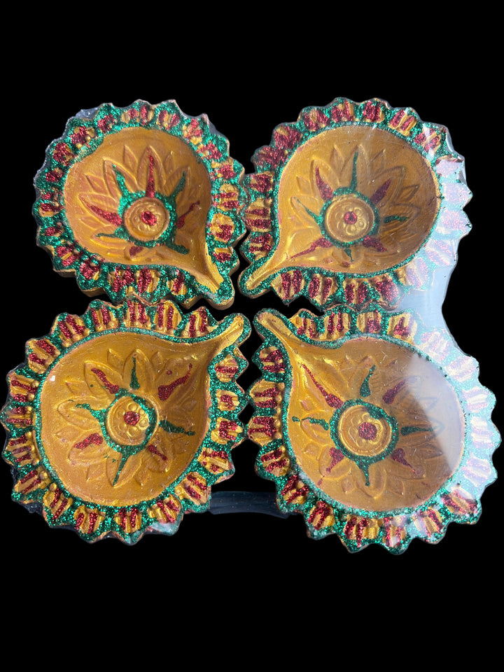 Designer Diya Unwaxed Coloured Design 5 (Pack of 4)