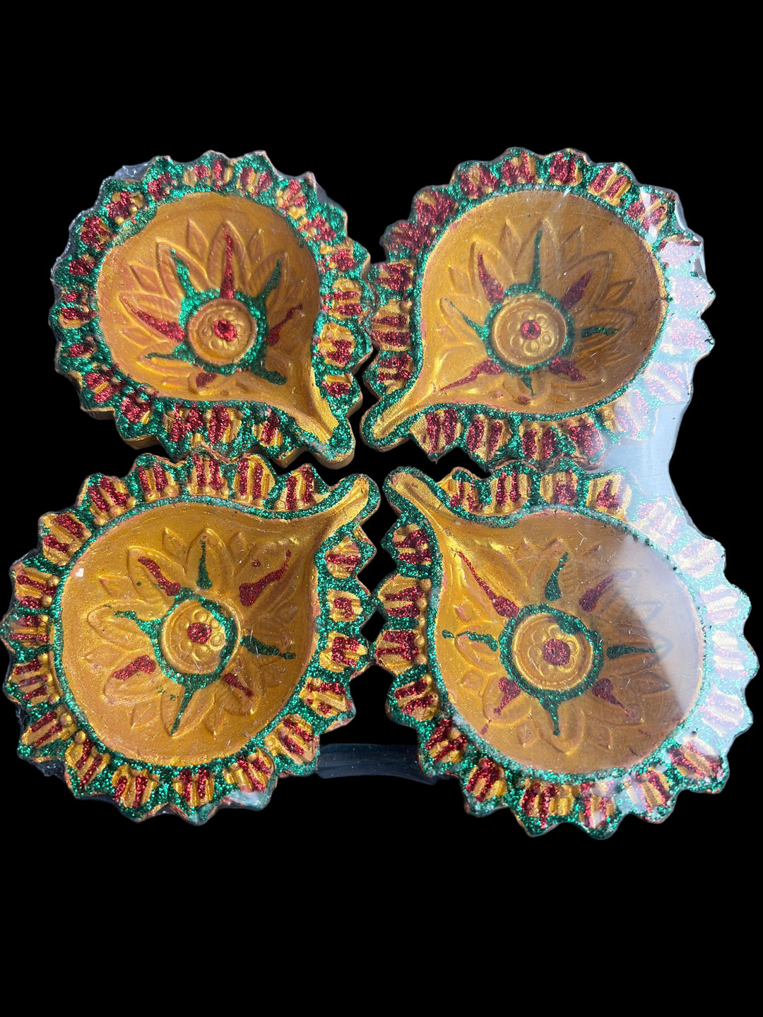 Designer Diya Unwaxed Coloured Design 5 (Pack of 4)
