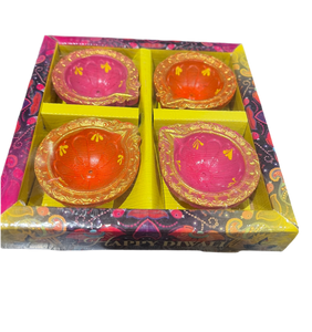 Designer Diya Unwaxed Coloured Design 2 (Pack of 4)
