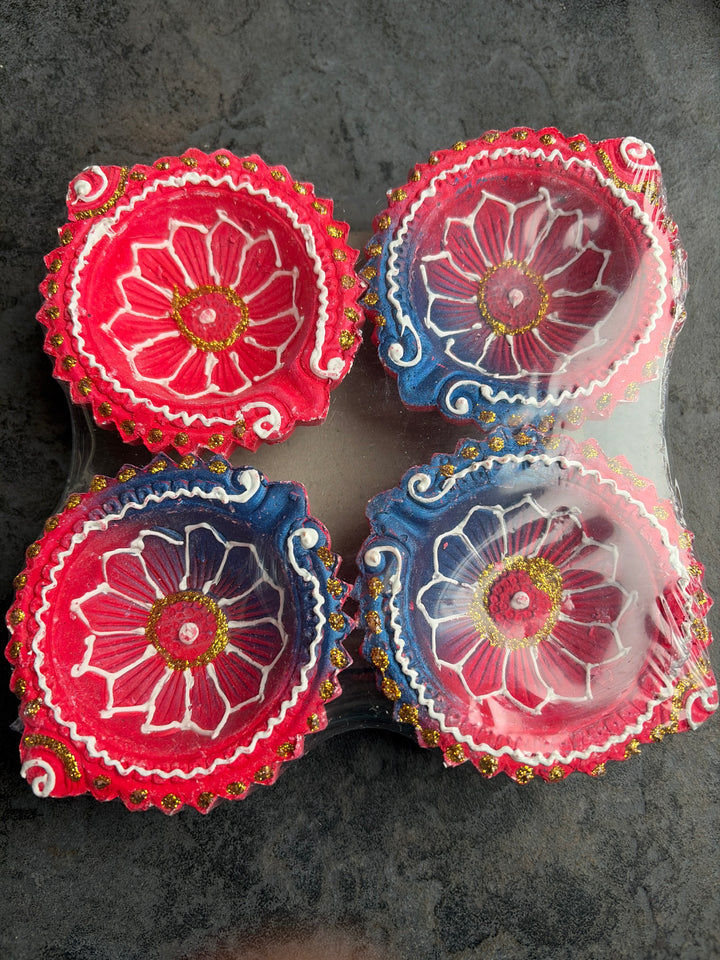 Designer Diya Unwaxed Coloured Design 6 (Pack of 4)