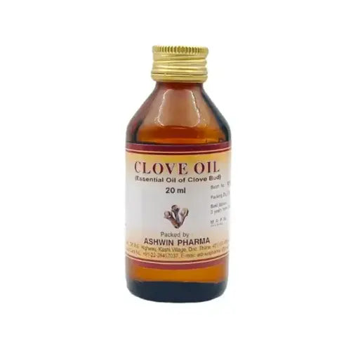 Ashwin Pharma Clove Oil 20ml – amber glass bottle with gold cap, Essential Oil of Clove Buds, by Ashwin Pharma UK