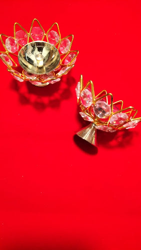 Shop Crystal Lotus Metal Diyas at Grocerywala 