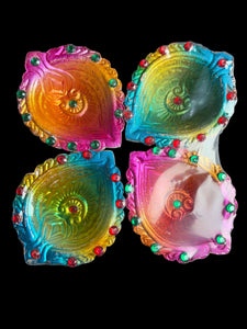 Designer Diya Unwaxed Coloured Design 4 (Pack of 4)