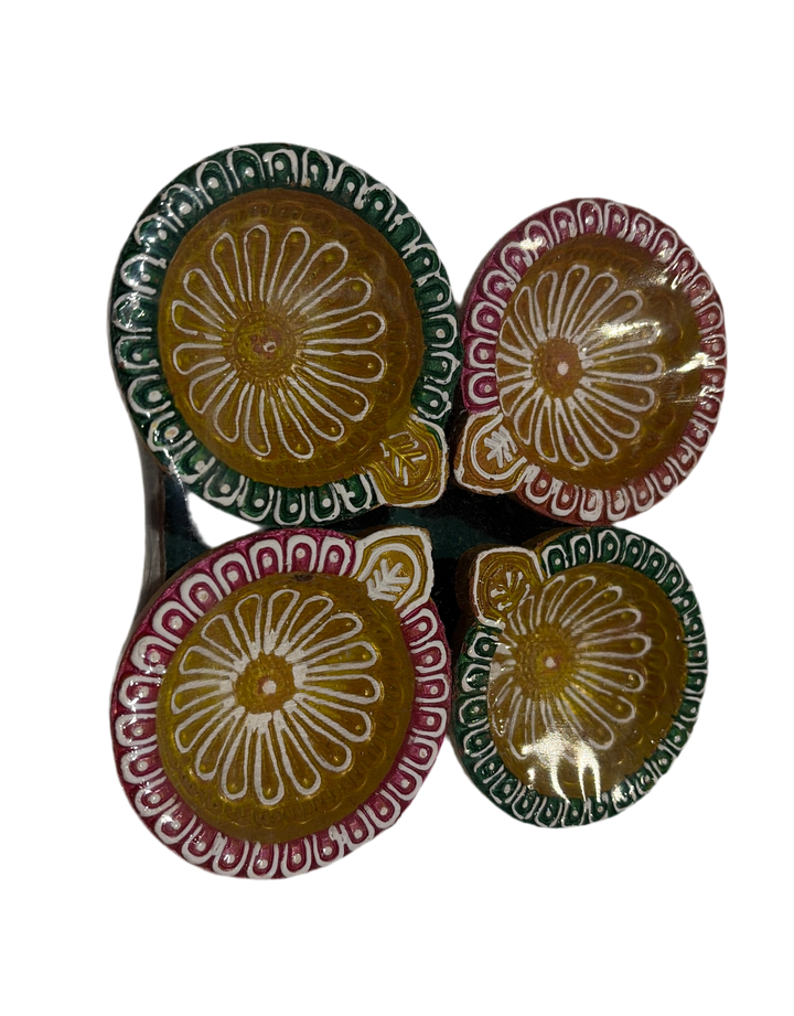 Designer Diya Unwaxed Coloured Design 1 (Pack of 4)