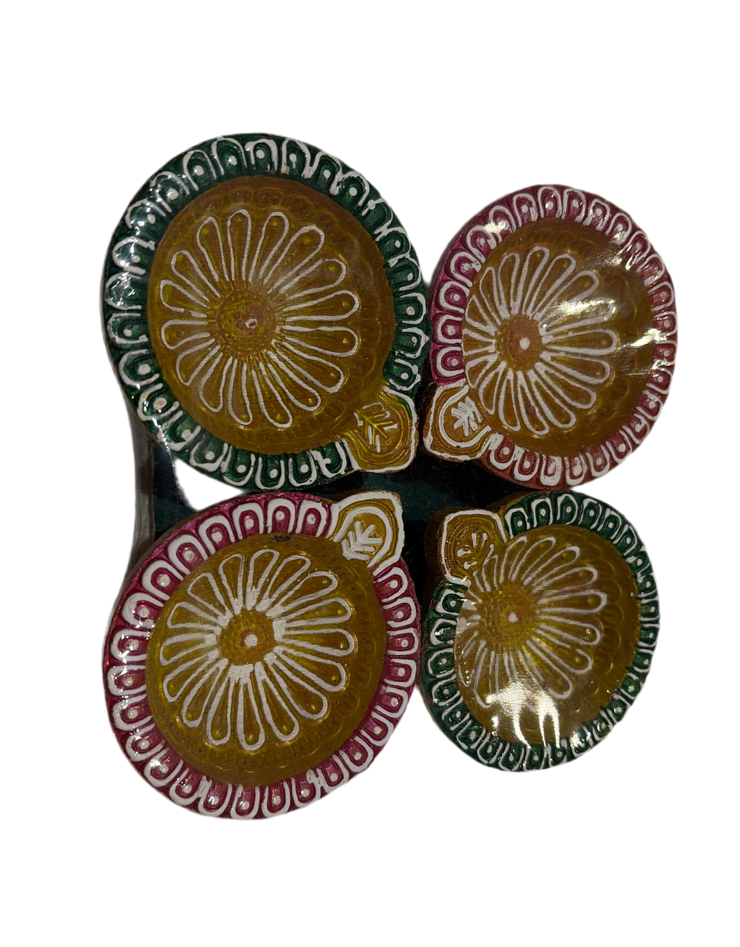 Designer Diya Unwaxed Coloured Design 1 (Pack of 4)