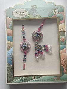 Bhaiya Bhabhi Peacock Rakhi Set (Pink)
