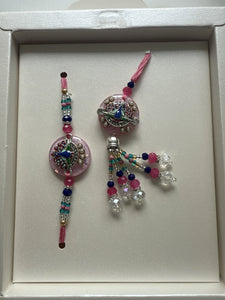 Bhaiya Bhabhi Peacock Rakhi Set (Pink)