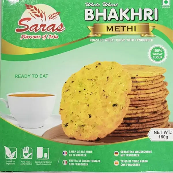 Saras Bhakhri Methi 180g – Crispy Gujarati Fenugreek Flatbread Snack | Grocerywala UK