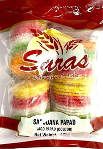 Saras Sabudana Papad 400g – Colourful Sago Papad pack by Saras Flavours of Asia, UK