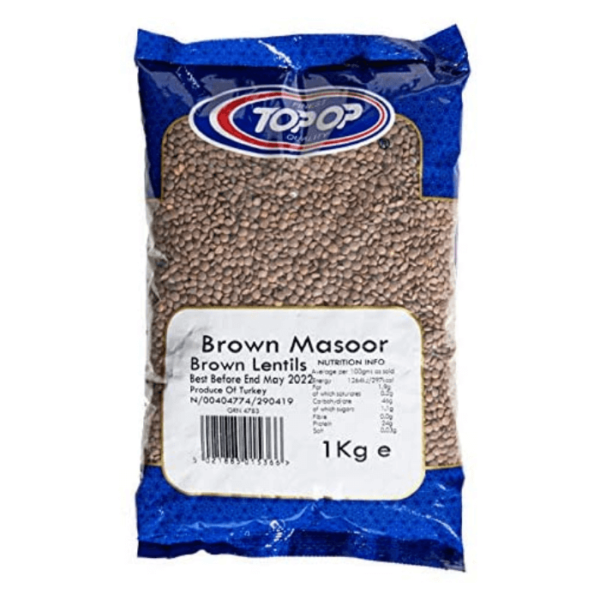 Shop Topop Brown Whole Lentils (Masoor Dal) - 1kg at Grocerywala