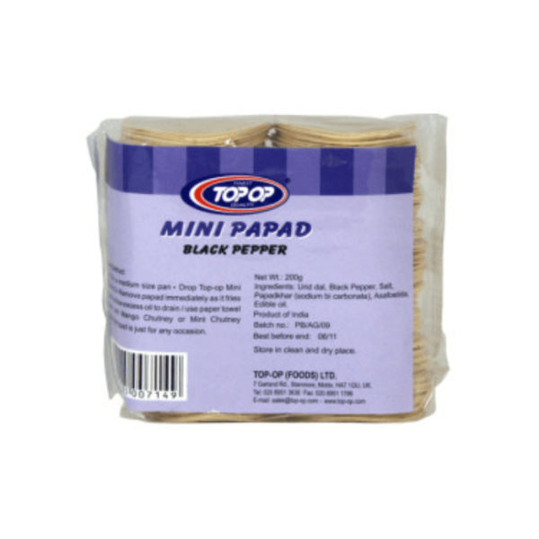 Shop Topop Mini Papad Black Pepper 200G at Grocerywala