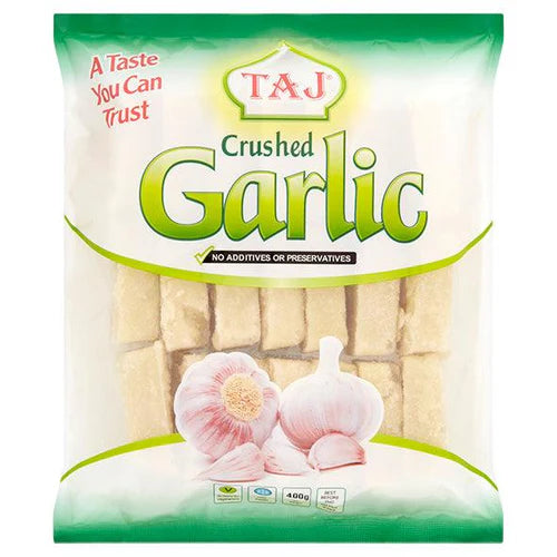 Shop Taj Crushed Garlic Frozen - 400g at Grocerywala