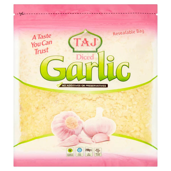 Shop Taj Diced Garlic Frozen - 200g at Grocerywala