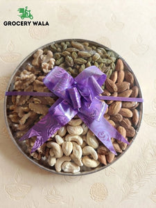 Rakhi Dry Fruit Gift Tray Small with cashews, walnuts, almonds and raisins