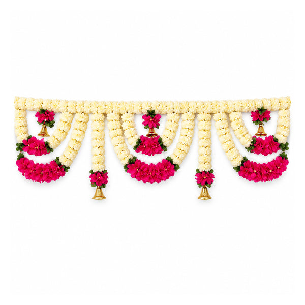 Cream and pink artificial flower toran, 40 inch on white background