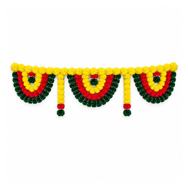 Multicolour artificial marigold flower toran, 45 inch on white background
