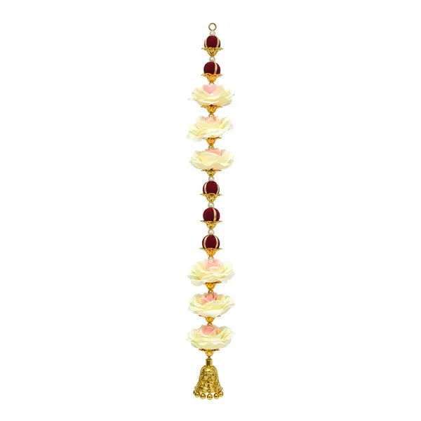 Artificial rose flower latkan with gold bell tassel 46 inch