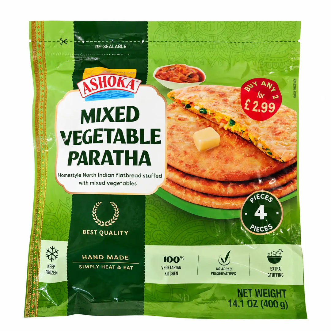 Ashoka Mixed Vegetable Paratha 400g frozen pack containing 4 parathas
