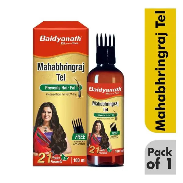 Baidyanath Mahabhringraj Hair Oil 100ml Ayurvedic bottle and carton