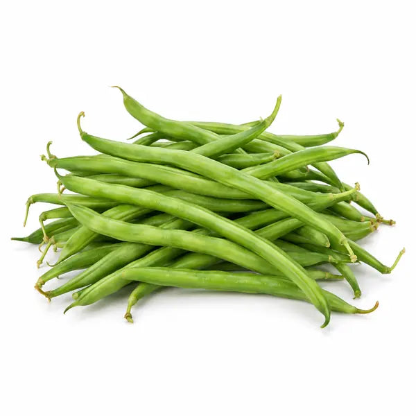 Fresh green beans on a white background