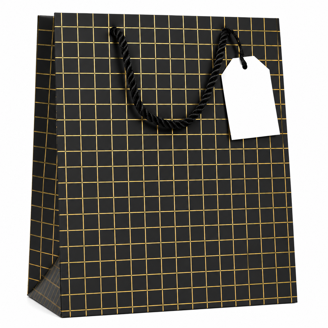 Black & Gold Grid Gift Bag