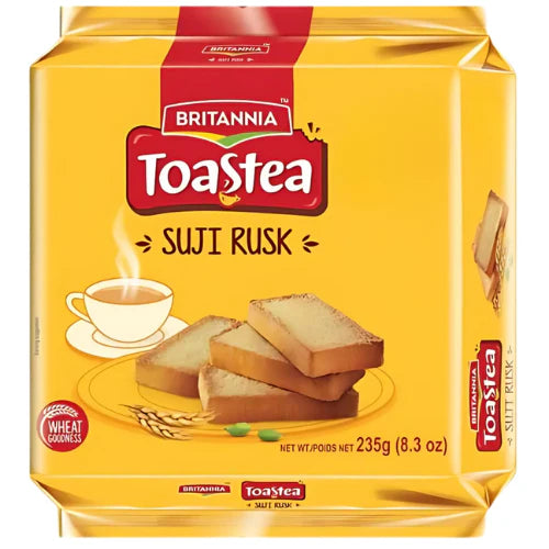 Britannia Toastea Suji Rusk 235g — light semolina rusk for chai, coffee and tea-time snacking