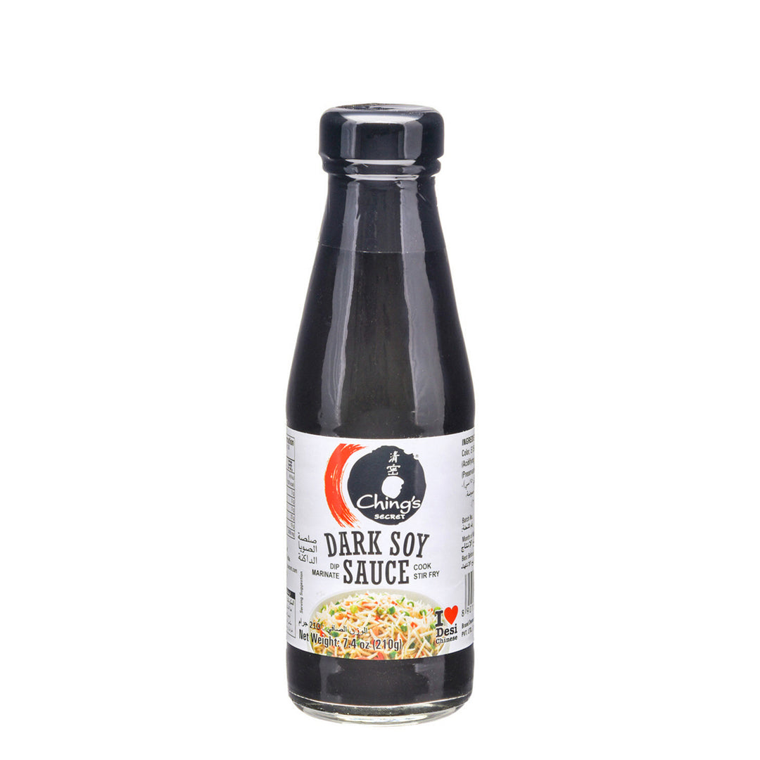 Ching's Secret Dark Soy Sauce 210g bottle on white background