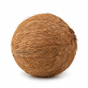 Fresh whole brown coconut on a white background