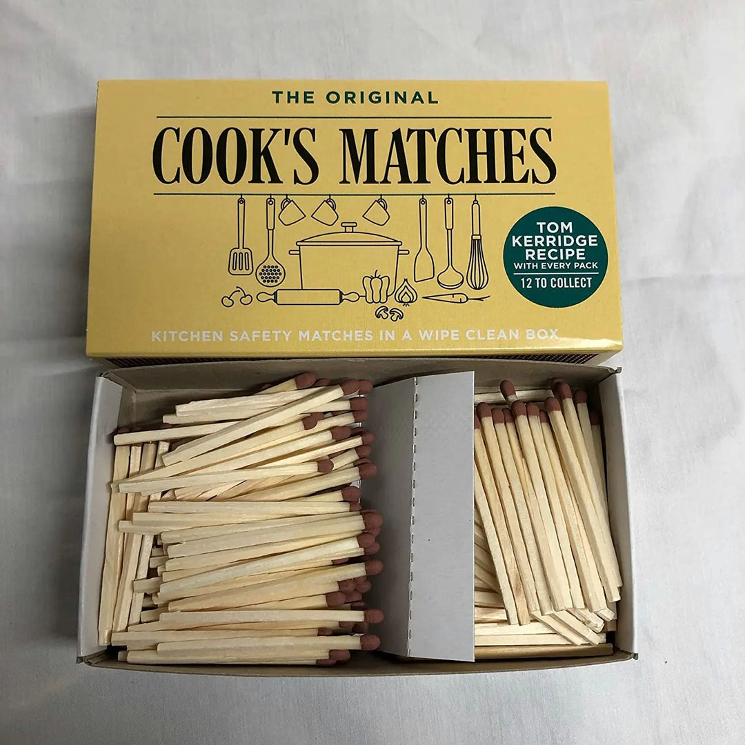 Cook’s Original kitchen safety matches box with long matches displayed open