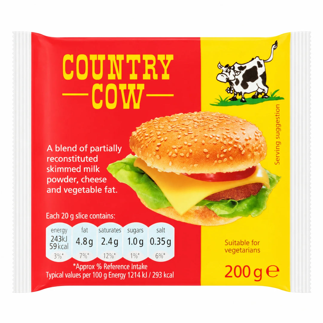 Country Cow Cheese Slices - 200g retail pack on a white background
