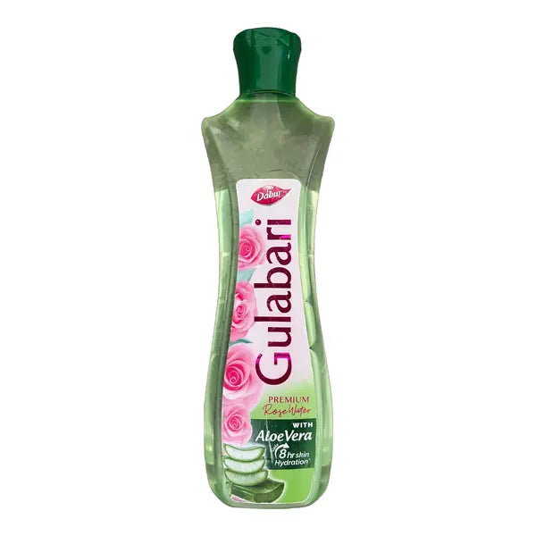 Dabur Gulabari Aloe Vera Rose Water 400ml bottle on white background