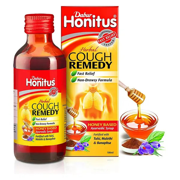 Dabur Honitus herbal cough remedy 100ml bottle and box