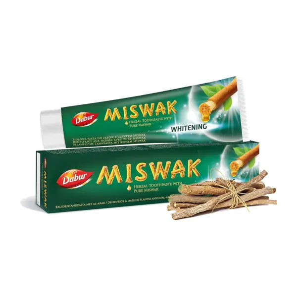 Dabur Meswak Toothpaste 158g tube and box on white background