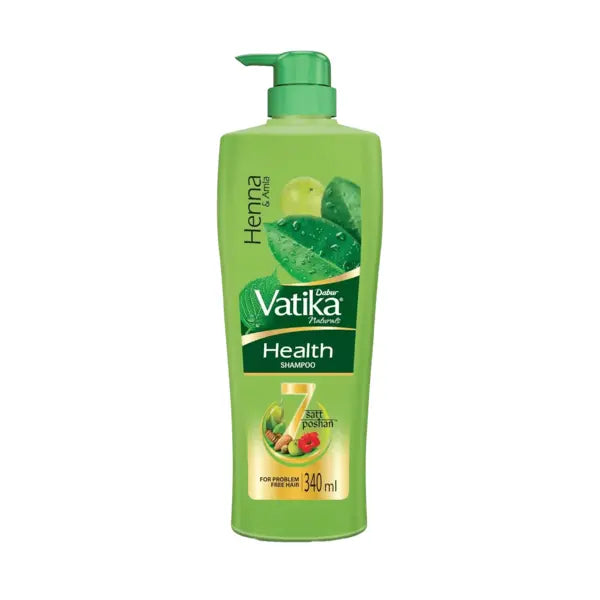 Dabur Vatika Health Shampoo Henna and Amla 340ml bottle on white
