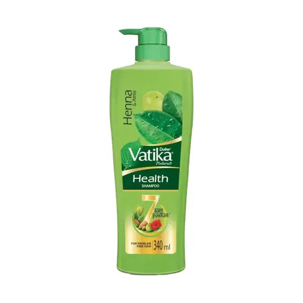 Dabur Vatika Health Shampoo Henna and Amla 340ml bottle on white background