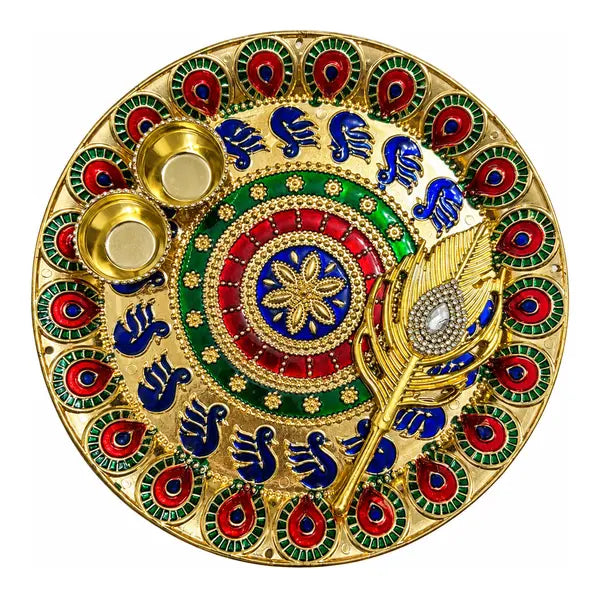 Decorative Meenakari peacock pooja thali set 7 inch