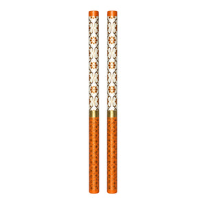 Orange and white designer Dandiya sticks, one set of two on white background
