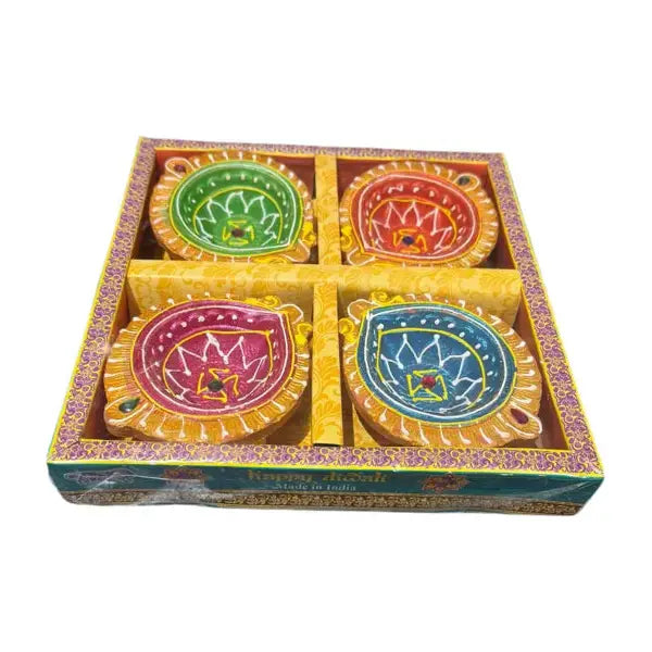 Designer unwaxed coloured diya design 3 pack of four