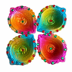 Pooja designer unwaxed coloured diya design 4 pack of four