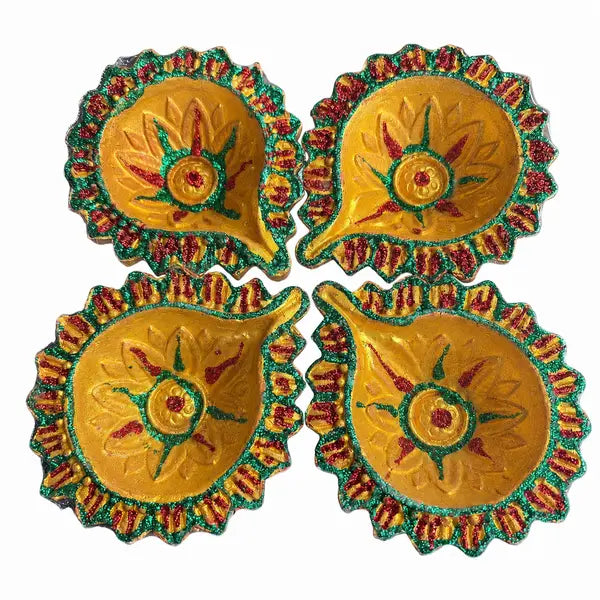 Pooja designer unwaxed coloured diya design 5 pack of four