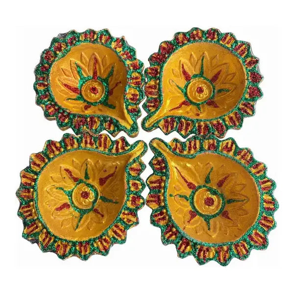 Designer unwaxed coloured diya design 5 pack of four