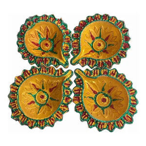 Designer unwaxed coloured diya design 5 pack of four