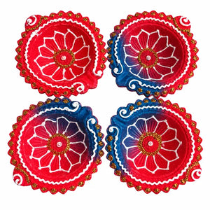 Designer Diya Unwaxed Coloured Design 6 Pack of 4