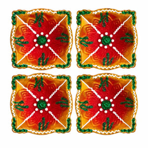 Designer Diya Unwaxed Coloured Design 7 Pack of 4