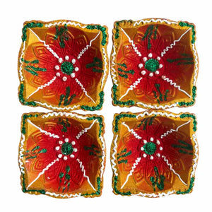 Pooja designer unwaxed coloured diya design 7 pack of four