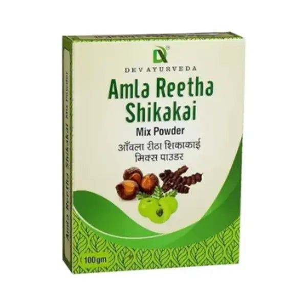 Dev Ayurveda Amla Reetha Shikakai Mix Powder 100g box
