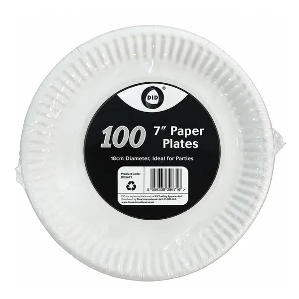 Dina DID white paper plates, 7 inch, pack of 100